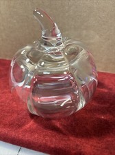 Unmarked Solid Glass Clear Pumpkin Paperweight Figurine. picture