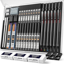 Nicpro 35PCS Black Metal Mechanical Pencils Set in Case, Art Drafting Pencil 0.5 picture