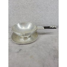 Vintage Silverlook Hammered Aluminum Sauce Gravy Boat Attached Underplate Leaf picture