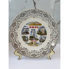 Vintage Erie Pennsylvania Souvenir Collector Plate Silver Filigree 9.25 Inch picture