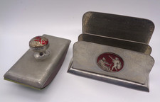 Vintage EINAR DRAGSTED Danish Pewter Desk Set LETTER HOLDER & INK BLOTTER Enamel picture