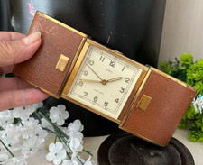 Vintage SEMCA SWISS Convertible TRAVEL ALARM CLOCK Sliding COVER Leatherette picture