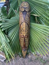 Tribal Primative Wood Mask Wall Plaque Maori Style Tattoo Art 39”x 8
