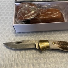Marbles Ma-505 Damascus Lockback Knife Deer Stag ( 9 ) Leather Sheath picture