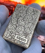 Zippo Leaves Flowers Sliver Zippo Lighter Silver New + New Box picture
