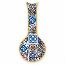 Portuguese Ceramic Spoon Rest – Yellow Azulejo Design, 10.5