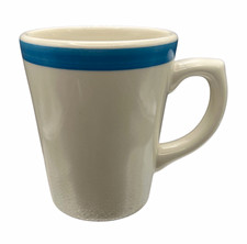 Buffalo China 9810M Coffee Cup Teal Blue Stripe Restaurant Ware Diner Cup picture