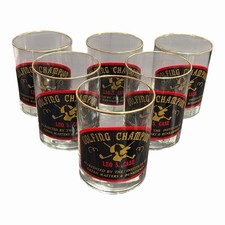 Vintage “Golfing Champion” Rocks Glasses Set of 6 Gold Rim Barware picture