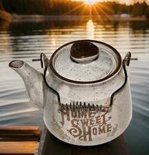 Vintage Speckled Home Sweet Home Ceramic Tea Pot Gray Made in Japan READ picture