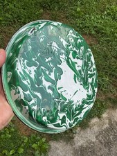 RARE BEAUTY MINT EMERALD GREEN &WHITE BISCUIT PAN Graniteware Enamelware ANTIQUE picture