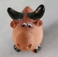 Handmade Miniature Pottery Red Clay Cow Bull Signed By Artist Southwest picture