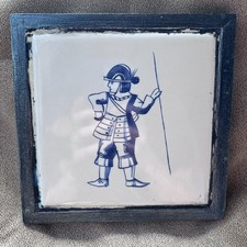 Vintage Dutch Delft Style Framed Art Tile Hand Painted Soldier Military Decor  picture
