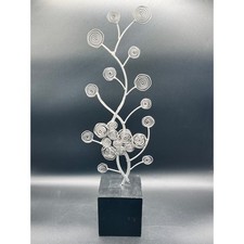 Silver Metal Tree Circle Swirl Sculpture Black Base 19