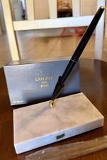 Vintage Lanvin Black Executive Fragrance Desk Set Ink Pen Marble Base picture