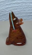 Vintage Zuni Fetish Carving Amber Howling Coyote Wolf Turquoise Inlaid Arrow  picture