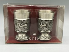 German Vintage Artina SKS Zinn 95% Pair of Pewter Shot Glasses Hunter Scene NIB picture