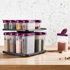 Original Tupperware Spice Rack w/BLACK Lids & White Carousel Complete 17 PC Set picture