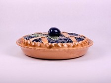 Vintage Sanor Ceramica Ceramic Blueberry Pie Keeper Dish w/ lid from Portugal picture