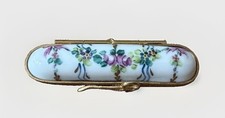 Limoges France Peint Main Porcelain Sewing Scissors Clasp Trinket Box picture