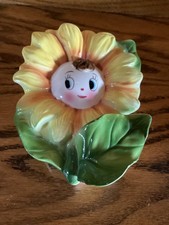 Vintage Anthropomorphic Sunflower Wall PocketMade In Japan 5”x4” picture
