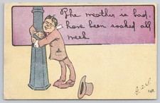 c1900s Antique Comic Postcard Weather Is Bad Drunk Lamppost GAS 148 picture