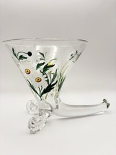 Vintage Hand-Painted Daisy Glass Cornucopia Vase 7”L  6”T  6”W Top picture