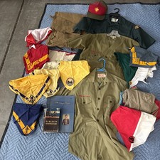 Vintage Boy Scout BSA Lot Knapsack Backpack Shirts Neckerchief Hat Books picture