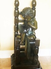 NEW SIGNED CHILD READING GREEN PETINA BRONZE STATUE picture
