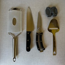 Kitchen Essentials Lot Chef Knife, Poultry Shears, Sharpener, Microplane, Slicer picture