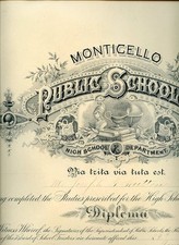 1889 Monticello Indiana High School Certificate With Original Tube-HUTTON Family picture
