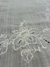 Antique Estate Linen Tablecloth 48x66 Pristine Richelieu Cutwork Filet Lace picture