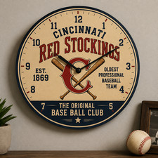Vintage Cincinnati Red Stockings  inspired clock | 10 Inch Sports Wall Decor picture