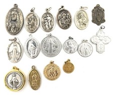 Lot of 16 Vintage Catholic Religious Medals St Benedict Mary Jesus Saints picture