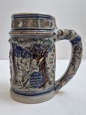 German Puzzle Trick Mug VTG Beer Stein Stoneware Salt Glaze Cobalt Blue Relief picture