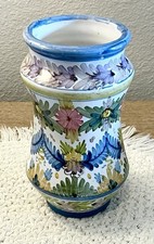 Vtg Signed Spanish Pottery Vase Cerámicas Sevilla Hand Painted Floral Majolica picture