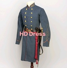 New Civil War Confederate General Frock Coat Grey Wool Officer Tunic Gold Braid  picture