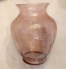 Handblown Pink Glass Vase Delicate Ribbed Swirl Pattern Vintage 7