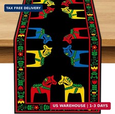 Swedish Christmas Dala Horse Folk Art Table Runner Traditional Sweden Scandinavi picture