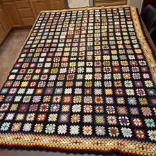 VTG 60-70s Handmade 368 Granmy Square 51”x71”Crocheted Blanket w/Scalloped Edges picture