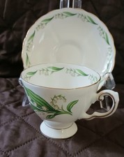 Vtg Tuscan English Bone China Lily Of The Valley Gold Rims Cup Saucer 