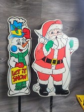 Lot 2pc Vtg 1998-99 Santa & SnowMan Yard Art Impact  Plastic Decoration 26