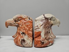 Vintage Native American Eagle Bookends Swirl Layered Clay Resin Western Decor picture