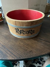 Vintage SPAULDING & FROST Co. Wooden POPCORN Barrel Bowl Dish Bucket MOVIE NIGHT picture