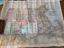 1908 folding vest pocket map MASSACHUSETTS RAND MCNALLY color 21x27 BOSTON inset picture