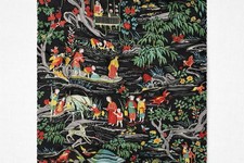 SCHUMACHER Yangtze River Onyx Linen Floral Chinoiserie Fabric 2.5 Yards picture