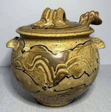 Hand-Thrown Studio Pottery 4 Qt Tureen & Ladle-Slip Trailed & Incised-Signed-EC picture