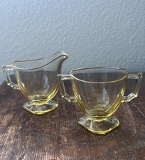 Vintage 1930s Fostoria Mayfair Yellow Topaz Cream and Sugar Set EUC picture