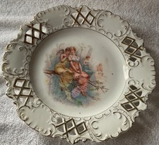 VINTAGE Reticulated, Scalloped and Gold Trimmed Edge w/ Angels Plate 10” picture