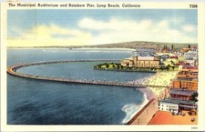 1939, Municipal Auditorium & Rainbow Pier, LONG BEACH, California Linen Postcard picture