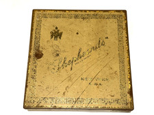 SHEPHEARD'S SPECIALS 100 CIGARETTE ANTIQUE TIN HINGED BOX MESTHENE NY ANTIQUE picture